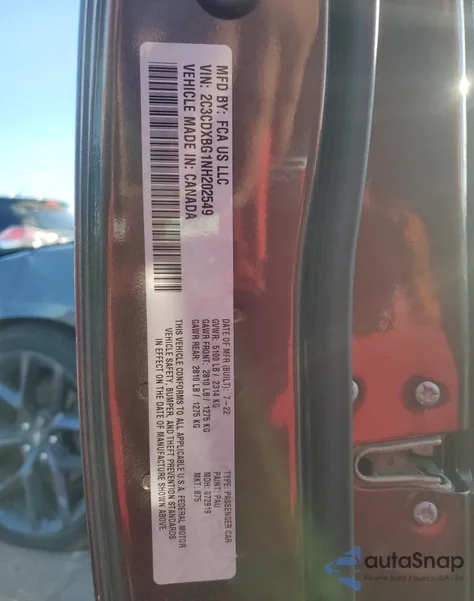 2022 Dodge Charger Sxt из США, поврежденный, VIN 2C3CDXBG1NH202549